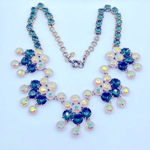 J. Crew Emerald Green Brûlée Crystal Cluster Statement Necklace | Gold Tone